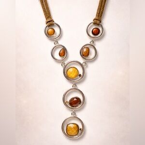 ✨ Lia Sophia “ALEX” Necklace – Suede Cord & Caramel Stones ✨